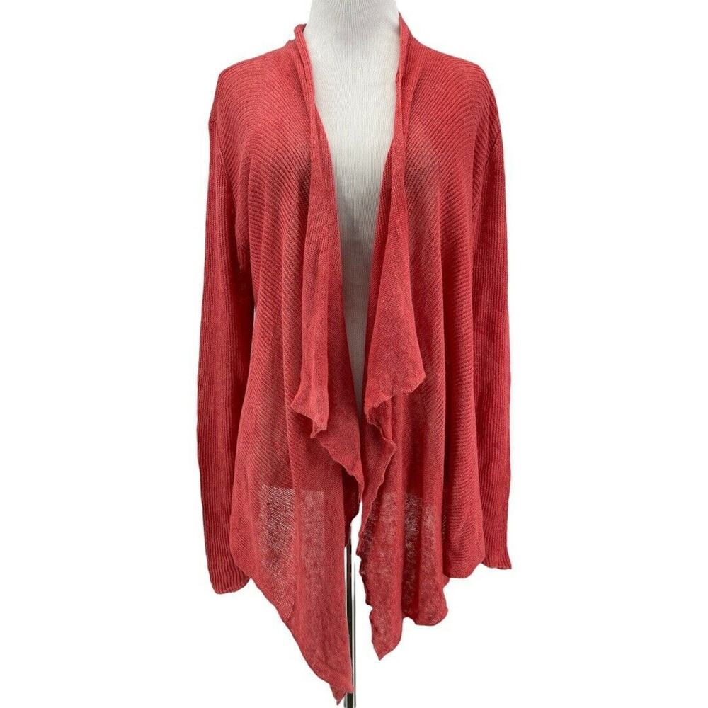 Eileen Fisher Women's Coral 100% Linen Waterfall Open Front Cardigan Size Medium